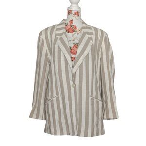 Kathryn Deene New York XXL 2XL Linen Blend Lined Blazer Beige Striped